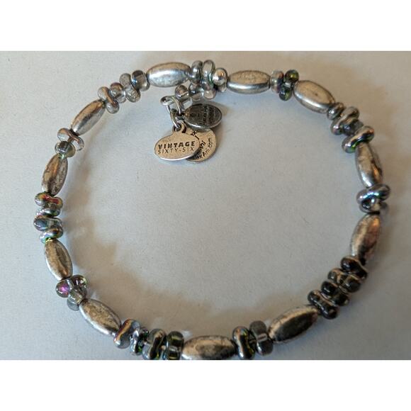 Alex and Ani Vintage Sixty-Six Beaded Stretch Bracelet Silver Tone - Picture 1 of 2